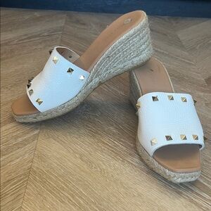 Elegant White Studded Wedge Sandals